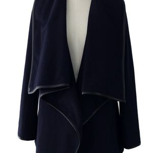navy and black wool multiway jacket leather trim